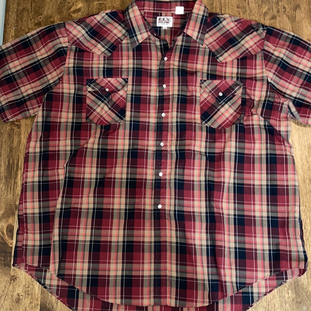 Vintage Ely Cattlemen Western Short Sleeve Plaid Top with Pearl Snaps 3X